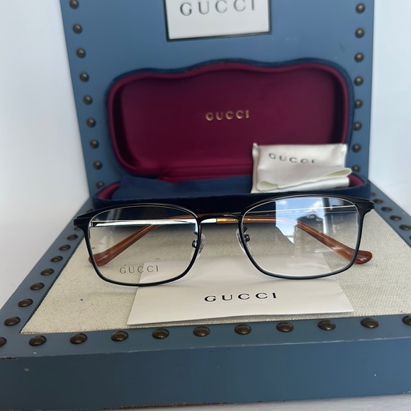 Gucci GG0579OK 002 Eyeglasses Men's Brown/Gold Full Rim Optical Frame 53mm - Picture 2 of 12